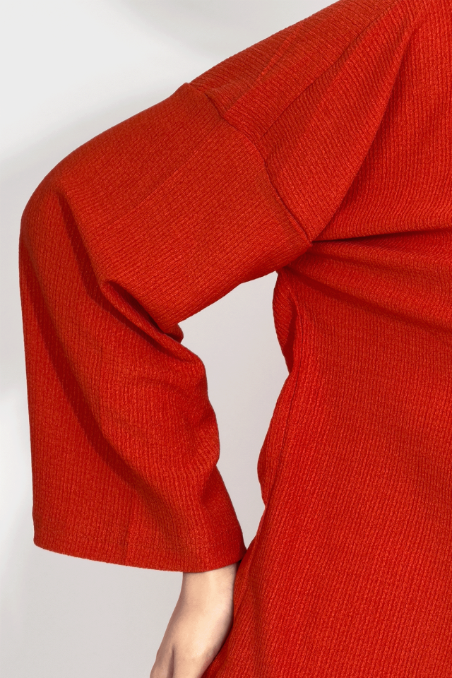 Kadın Pantolonlu Alt Üst İkili Kimono Takım Rahat Kalıp Kiremit - S