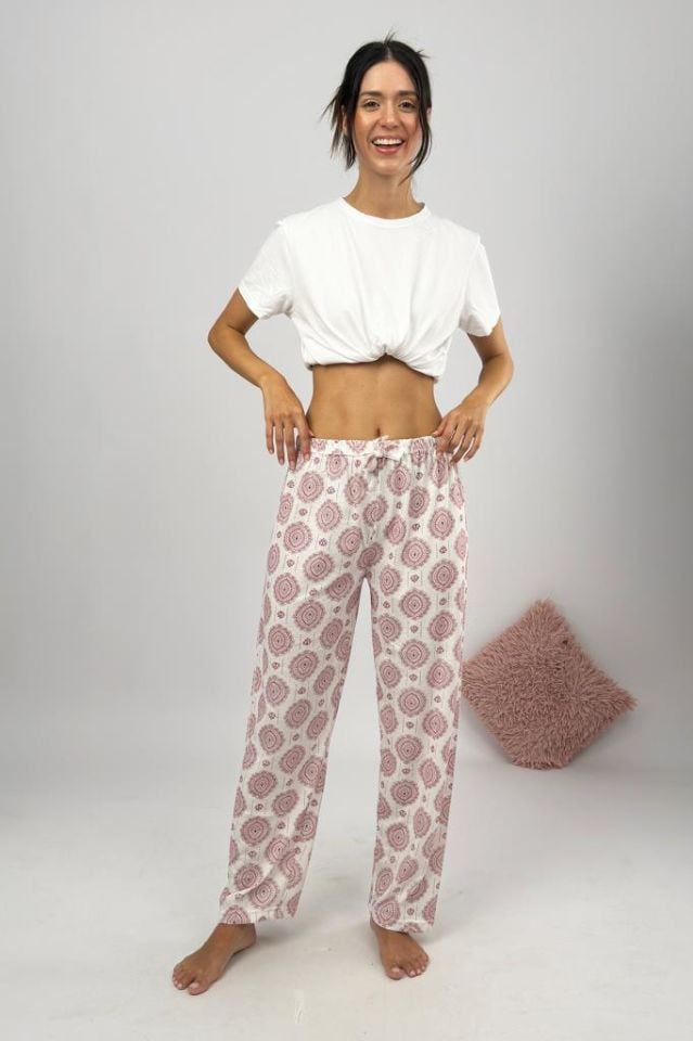 Betimoda Kadın Pijama Altı Kurdeleli Bordo Şal - S