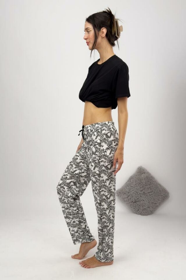 Betimoda Kadın Pijama Altı Kurdeleli Lacivert Dallı - M