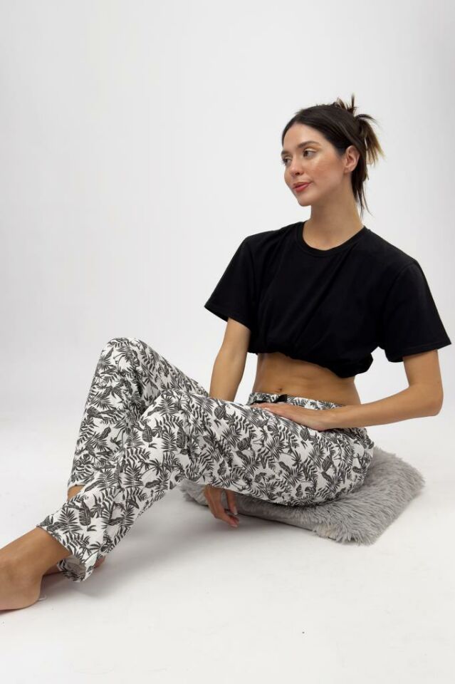 Betimoda Kadın Pijama Altı Kurdeleli Lacivert Dallı - M