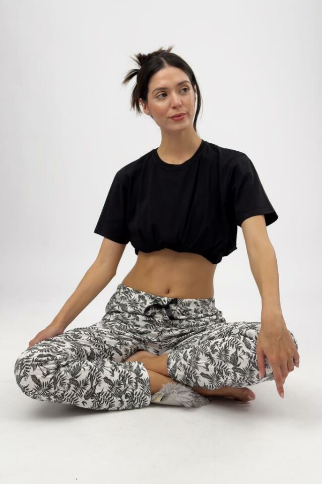 Betimoda Kadın Pijama Altı Kurdeleli Lacivert Dallı - M