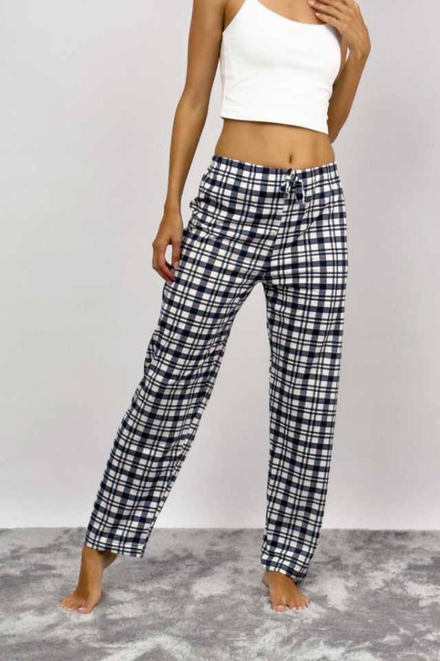 Betimoda Kadın Pijama Altı Kurdeleli Beyaz Siyah Kare Süp Laci Beyaz - 3XL