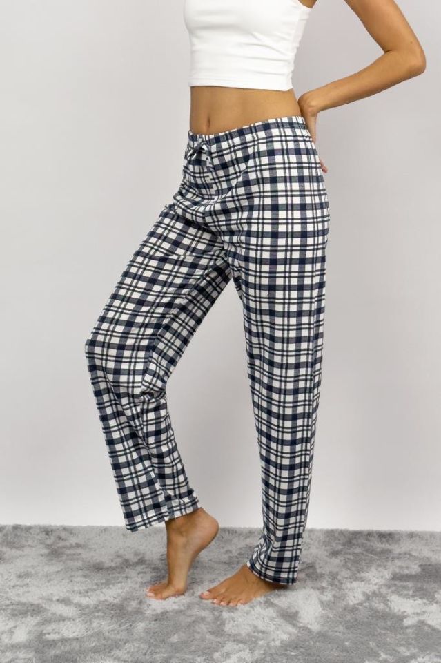 Betimoda Kadın Pijama Altı Kurdeleli Beyaz Siyah Kare Süp Laci Beyaz - 3XL