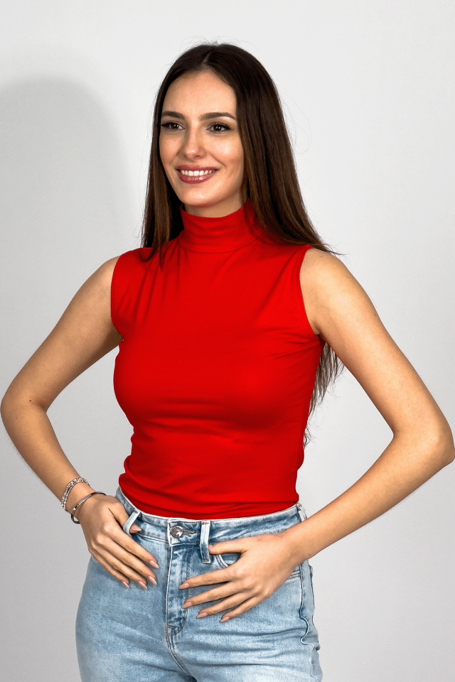 Kadın Sıfır Kol Yarım Balıkçı Yaka Body 1 Adet KIRMIZI - S/M