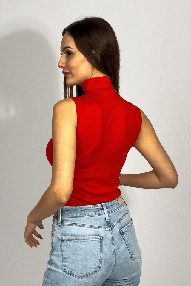 Kadın Sıfır Kol Yarım Balıkçı Yaka Body 1 Adet KIRMIZI - S/M