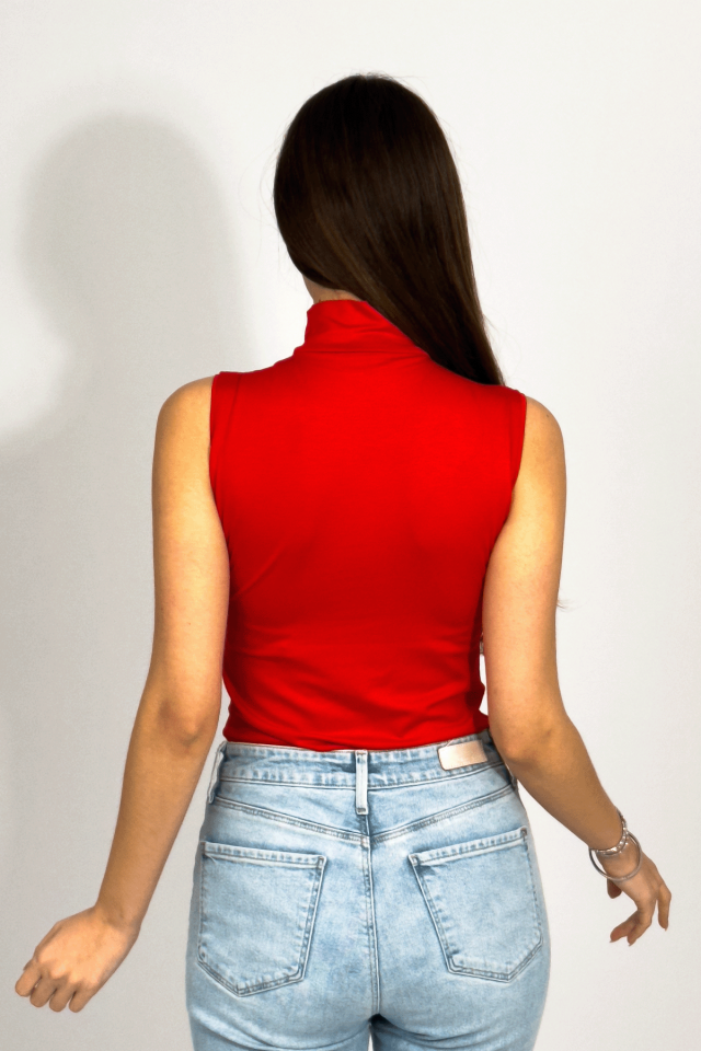 Kadın Sıfır Kol Yarım Balıkçı Yaka Body 1 Adet KIRMIZI - S/M