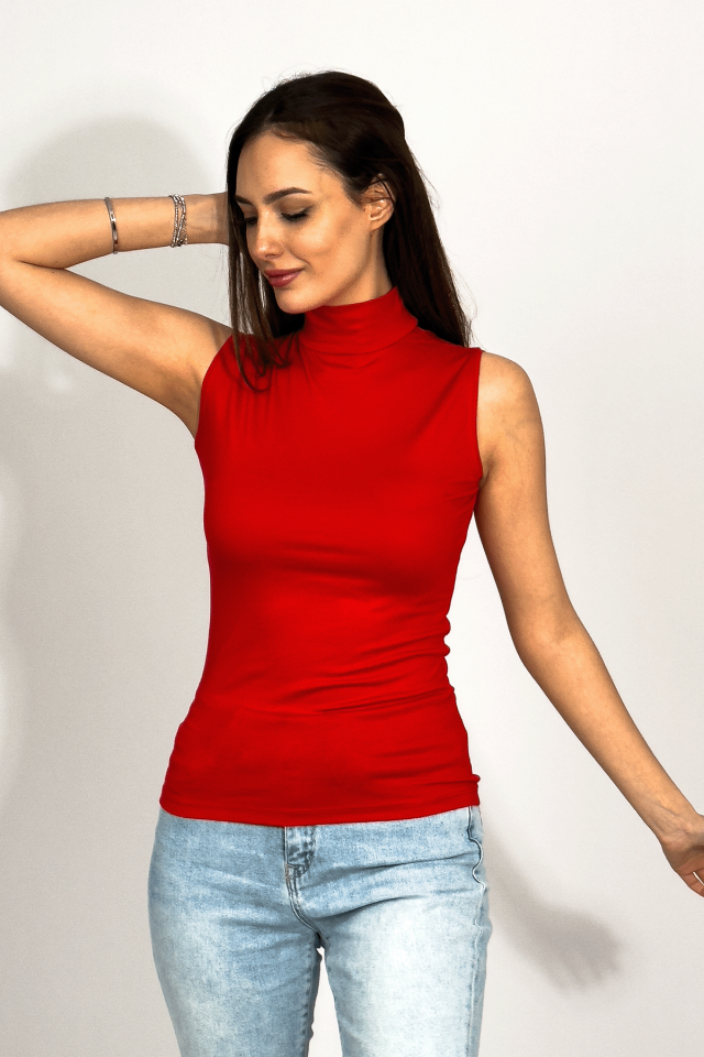 Kadın Sıfır Kol Yarım Balıkçı Yaka Body 1 Adet KIRMIZI - S/M