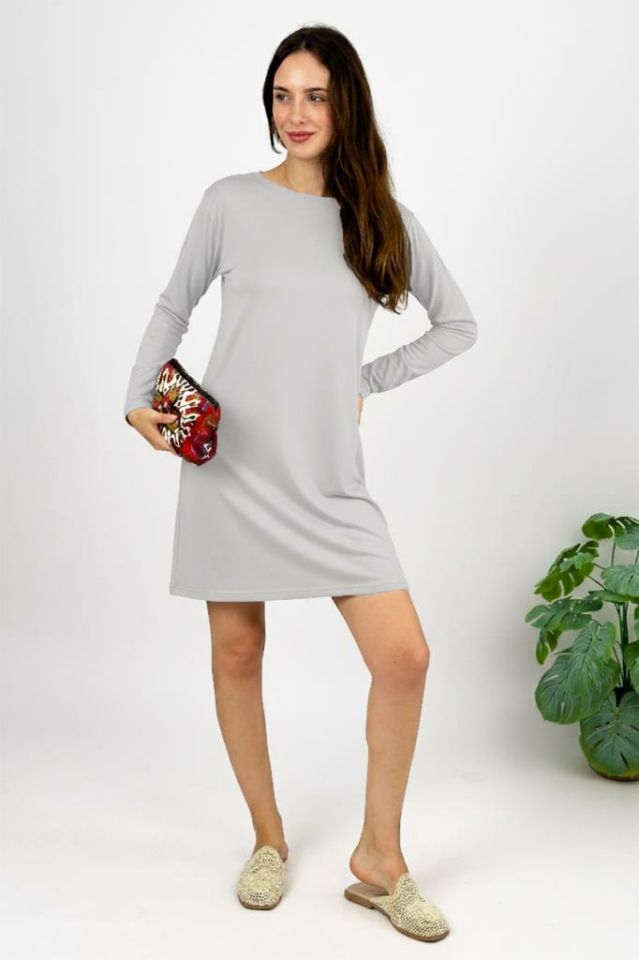  Kadın Uzun Kol Bisiklet Yaka Penye Tunik Içlik Dış Giyim Açık Gri - 2XL/3XL