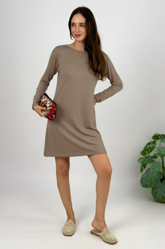  Kadın Uzun Kol Bisiklet Yaka Penye Tunik Içlik Dış Giyim Vizon - S/M