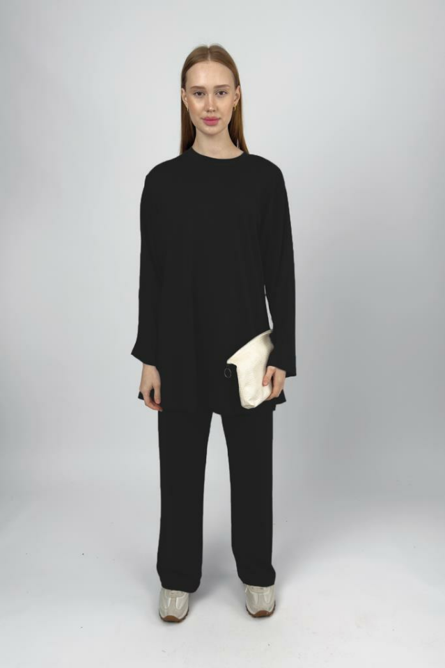 Kadın Modal Tencel Tunik Pantolon Takım SİYAH - S/M