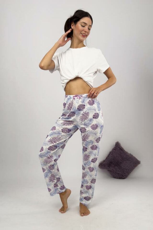 Betimoda Kadın Pijama Altı Kurdeleli Süp Mor Dallı - M