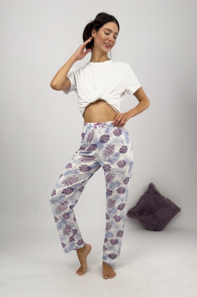 Betimoda Kadın Pijama Altı Kurdeleli Süp Mor Dallı - L