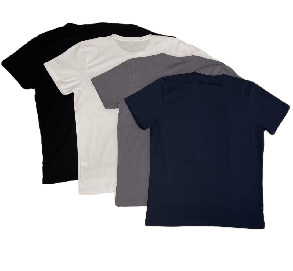 Erkek Slim Fit Dar Kesim Bisiklet Yaka Kısa Kol Pamuklu 4’lü Tişört Paketi Siyah Beyaz Gri Lacivert - XL