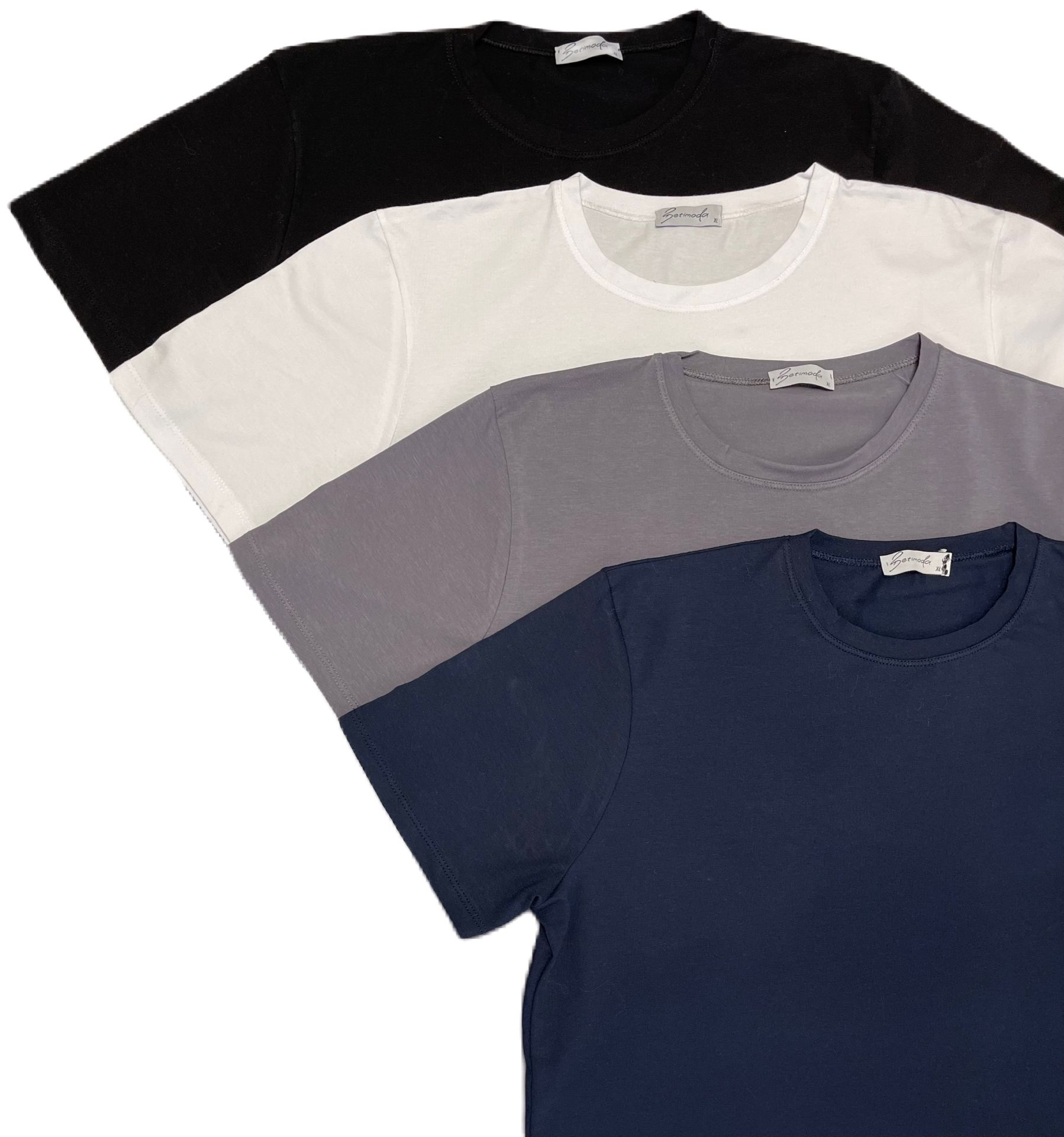 Erkek Slim Fit Dar Kesim Bisiklet Yaka Kısa Kol Pamuklu 4’lü Tişört Paketi Siyah Beyaz Gri Lacivert - XL