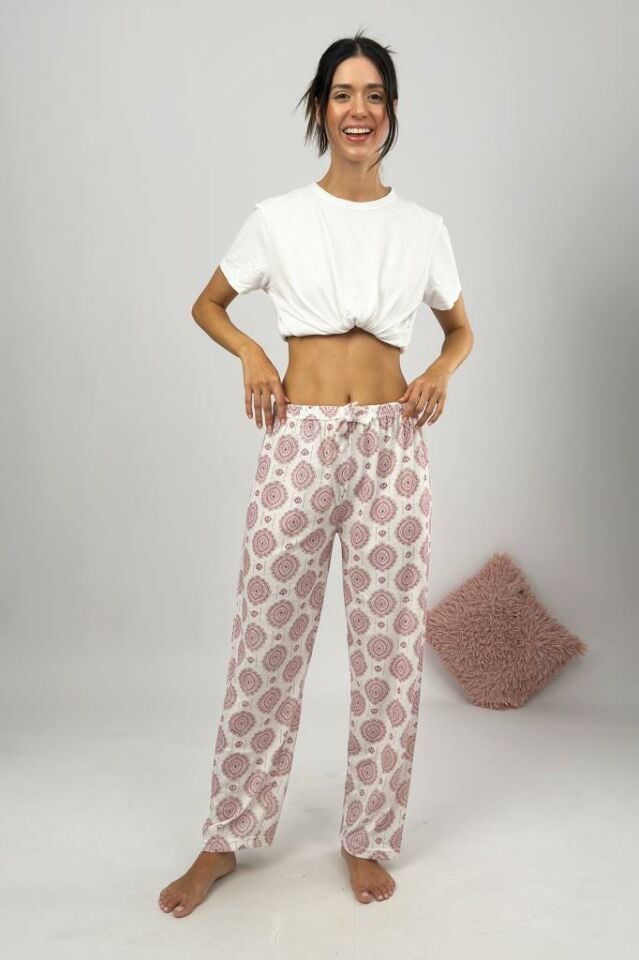 Betimoda Kadın Pijama Altı Kurdeleli Bordo Şal - 3XL