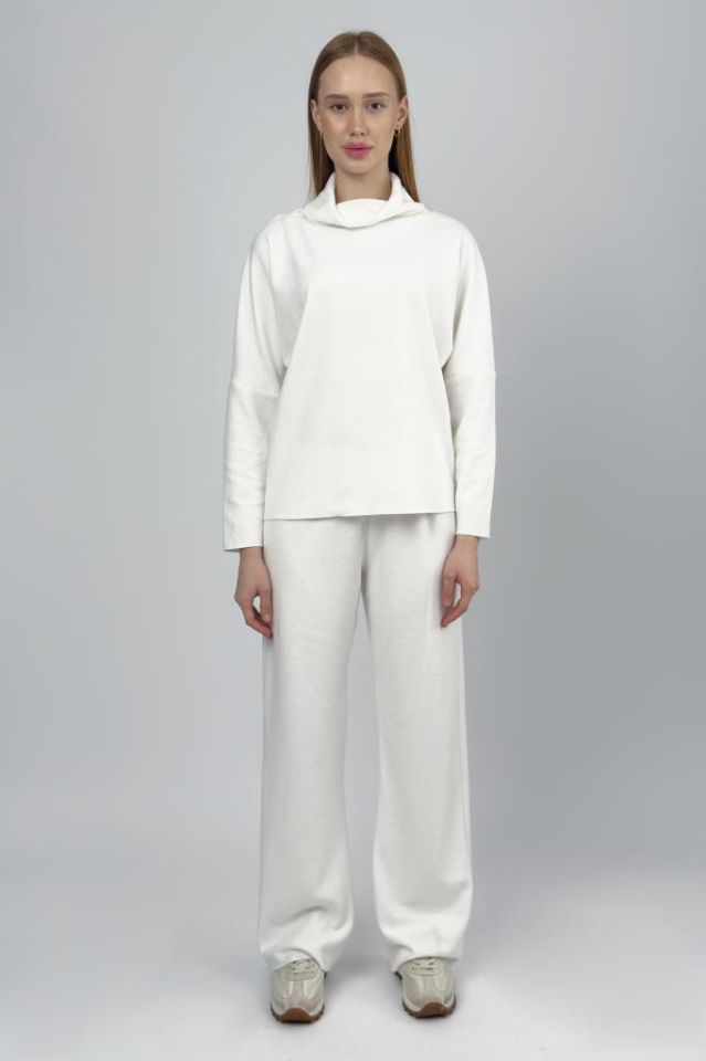 Kadın Boğazlı Triko Kazak Panloton Takım BEYAZ - M