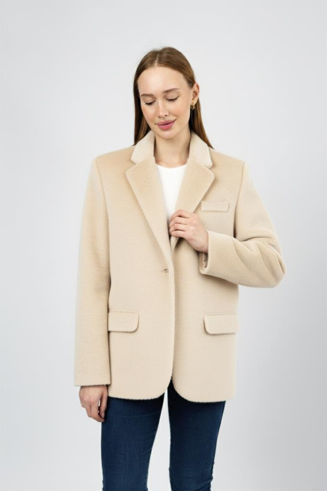 Kadın Peluşlu Kemerli Tüylü Ceket Taş - XL