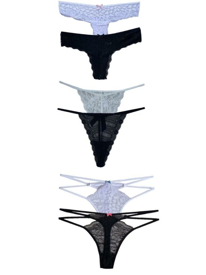 Betimoda Tanga Karışık Set 6 Adet Siyah Beyaz - STANDART