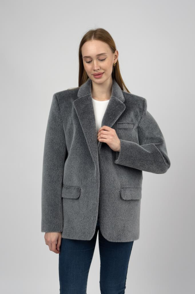 Kadın Peluşlu Kemerli Tüylü Ceket Gri - XL