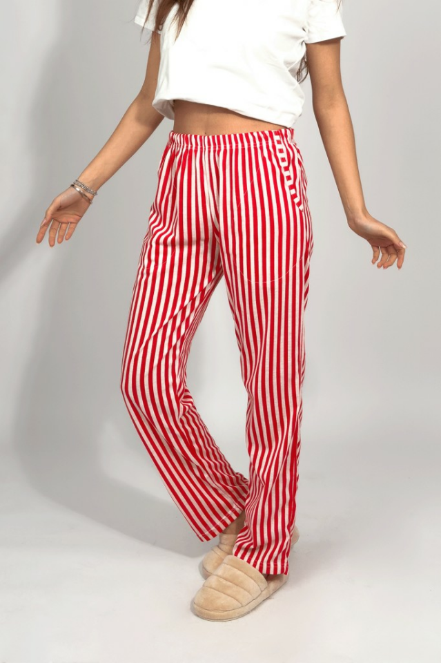 Kadın Cepli Pamuklu Lastikli Bel Kurdeleli Desenli Pijama Altı 3XL