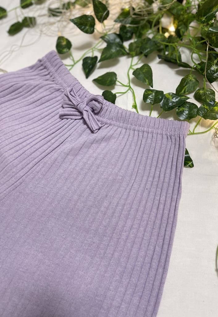 %100 Pamuk Kadın Fitilli Çizgili İnce Şort MF.Lila - XL