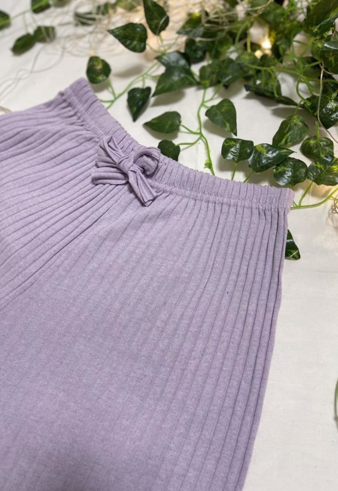 %100 Pamuk Kadın Fitilli Çizgili İnce Şort MF.Lila - XL