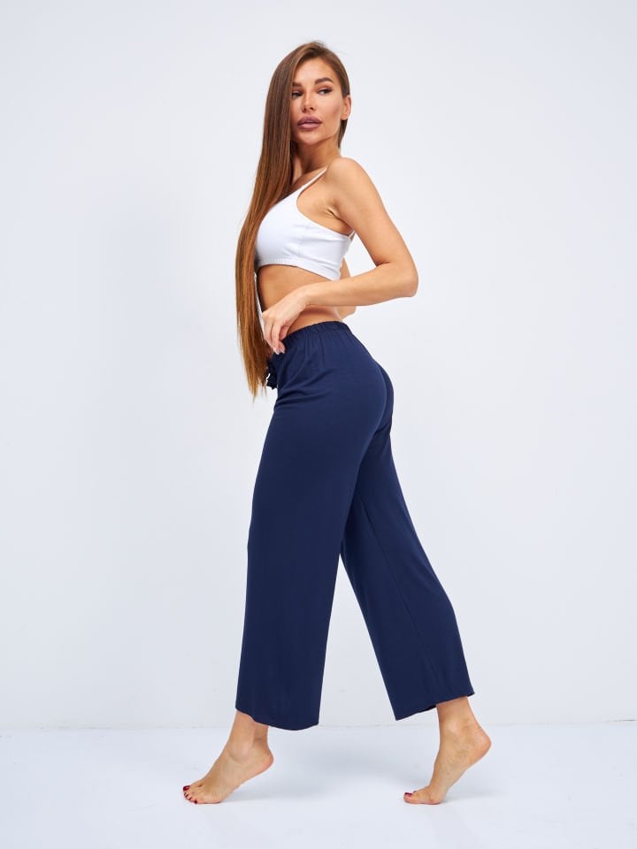 Kadın Bol Kesim Bol Paça Rahat Oversize İnce Palazzo Pantolon LACİVERT - 2XL/3XL