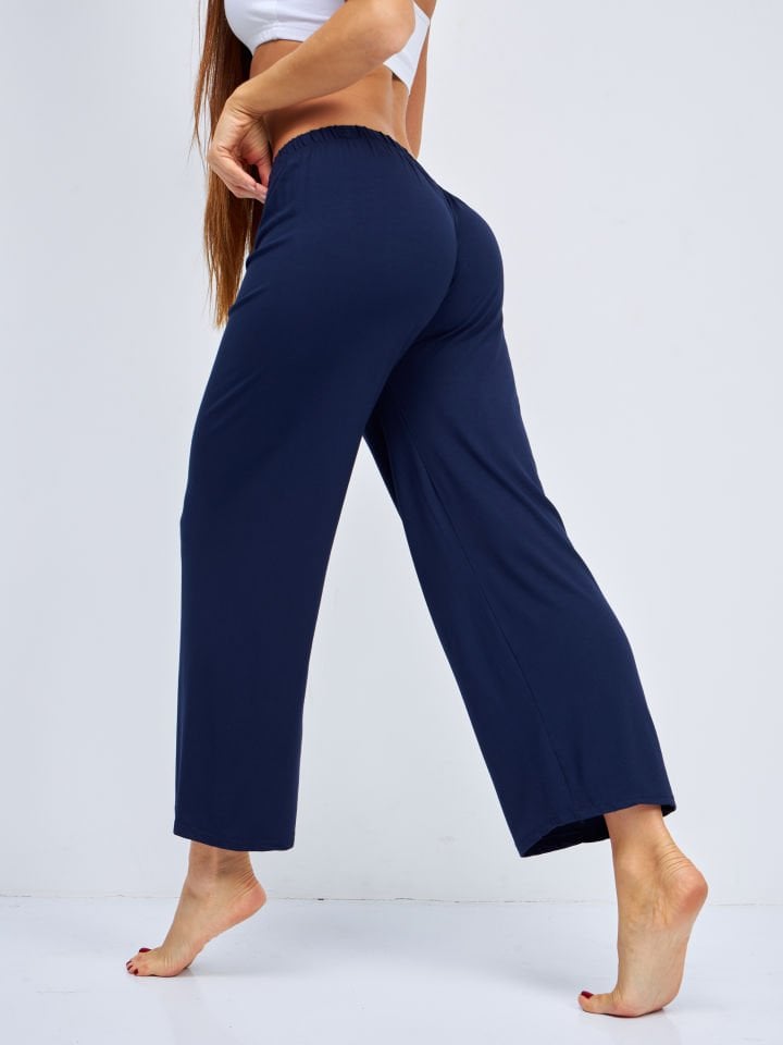 Kadın Bol Kesim Bol Paça Rahat Oversize İnce Palazzo Pantolon LACİVERT - 2XL/3XL