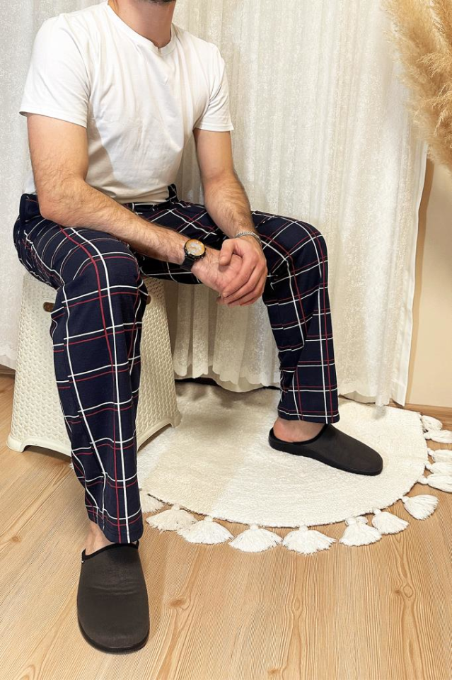 Erkek Desenli Cepli Lastikli Bel Pijama Altı Beyaz Çizgili - S