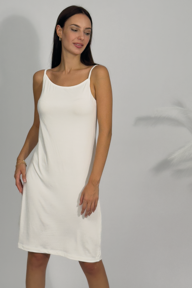 Kadın Pamuklu Penye Viskon İp Askılı İçlik Tunik EKRU - L/XL