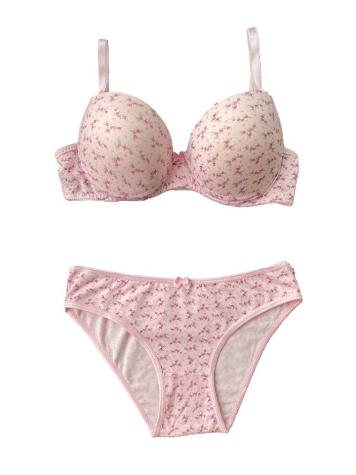 Kadın Çiçekli Destekli Sütyen Takım PEMBE - 85