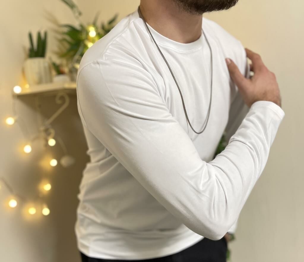 Betimoda Erkek Slim Fit Dar Kesim Bisiklet Yaka Uzun Kol Pamuklu Tişört BEYAZ - 3XL