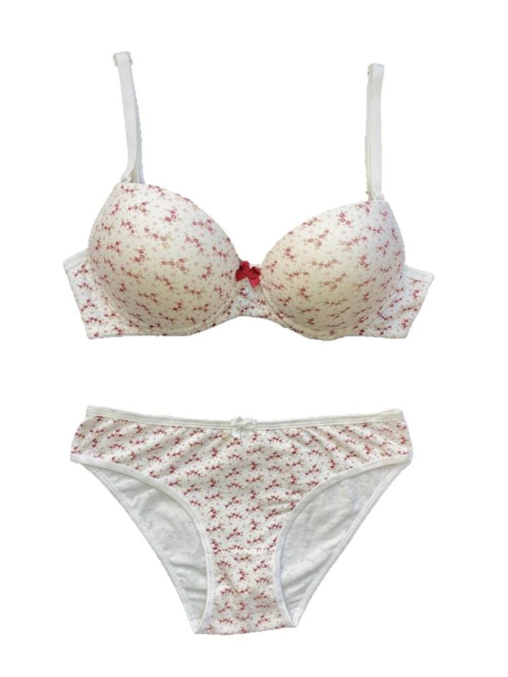 Kadın Çiçekli Destekli Sütyen Takım EKRU - 85