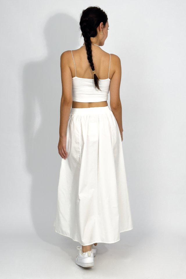 Poplin Beli Lastikli Cepli Uzun Etek EKRU - STANDART
