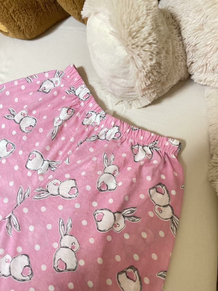 Kadın %100 Pamuklu Süprem Desenli Yumuşak Basic Mini Şort MS.Büyük Tavşan Pembe - L