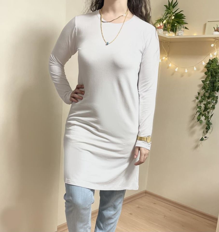  Kadın Uzun Kol Bisiklet Yaka Penye Tunik Içlik Dış Giyim Beyaz - 2XL/3XL