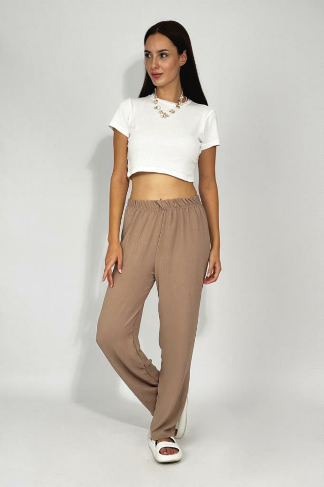 Kadın Beli Lastikli Ayrobin Eşofman Pantolon VİZON - L