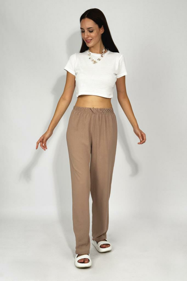 Kadın Beli Lastikli Ayrobin Eşofman Pantolon VİZON - L