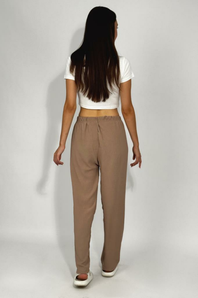 Kadın Beli Lastikli Ayrobin Eşofman Pantolon VİZON - L