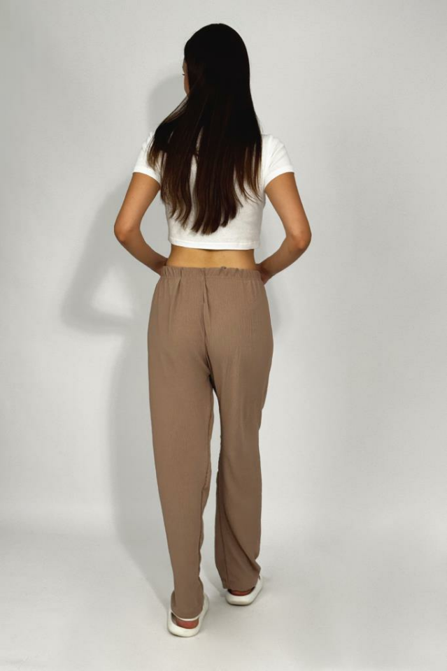 Kadın Beli Lastikli Ayrobin Eşofman Pantolon VİZON - L