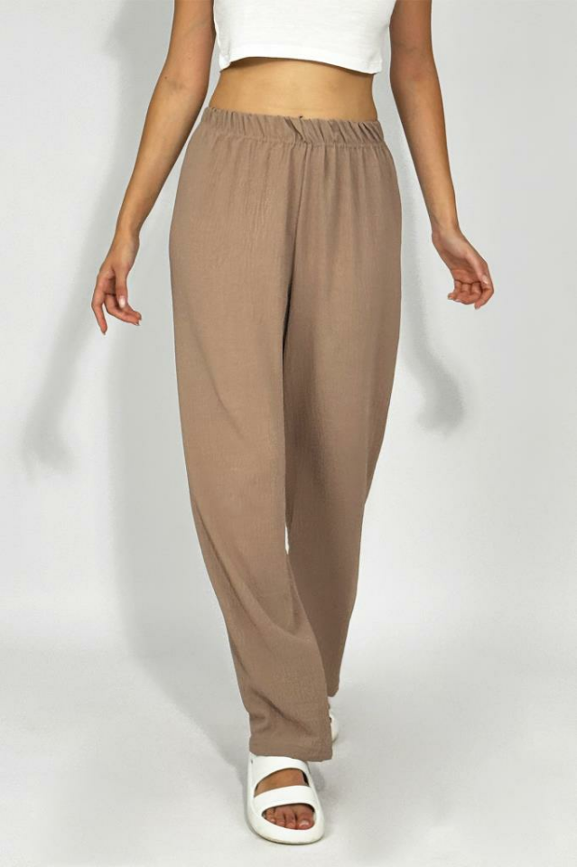 Kadın Beli Lastikli Ayrobin Eşofman Pantolon VİZON - L