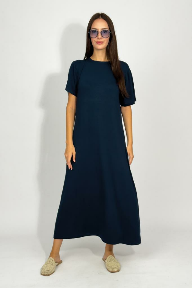 Kadın Yazlık Kısa Kollu Viskon Midi Boy Bisiklet Yaka Elbise 22.2 Laci - S/M