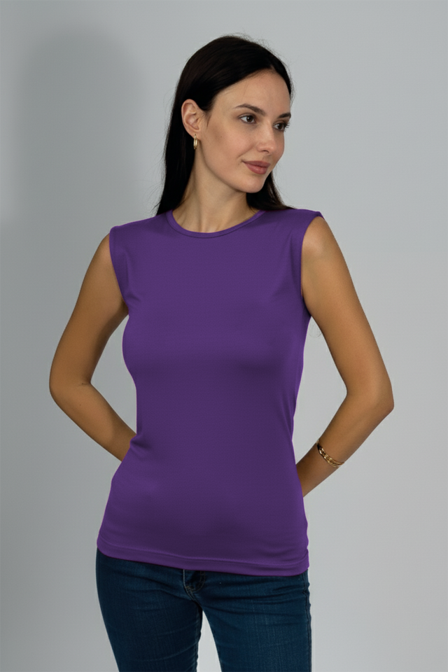 Kadın Sıfır Kol Bisiklet Yaka Body MOR - S/M