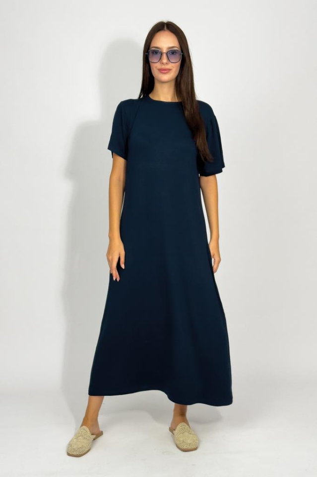 Kadın Yazlık Kısa Kollu Viskon Midi Boy Bisiklet Yaka Elbise 22.2 Laci - 2XL/3XL