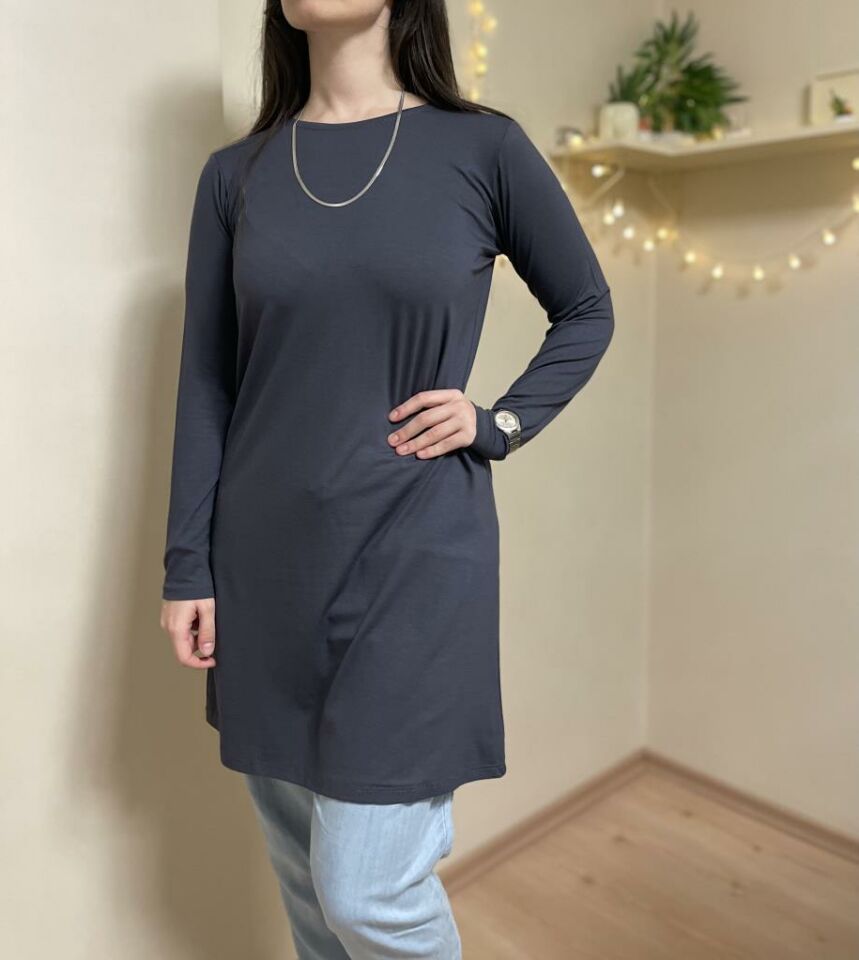  Kadın Uzun Kol Bisiklet Yaka Penye Tunik Içlik Dış Giyim Füme - S/M