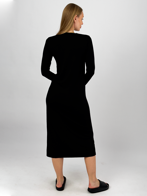 Kadın Yazlık Uzun Kollu Viskon Midi Boy Bisiklet Yaka Elbise SİYAH - 2XL/3XL