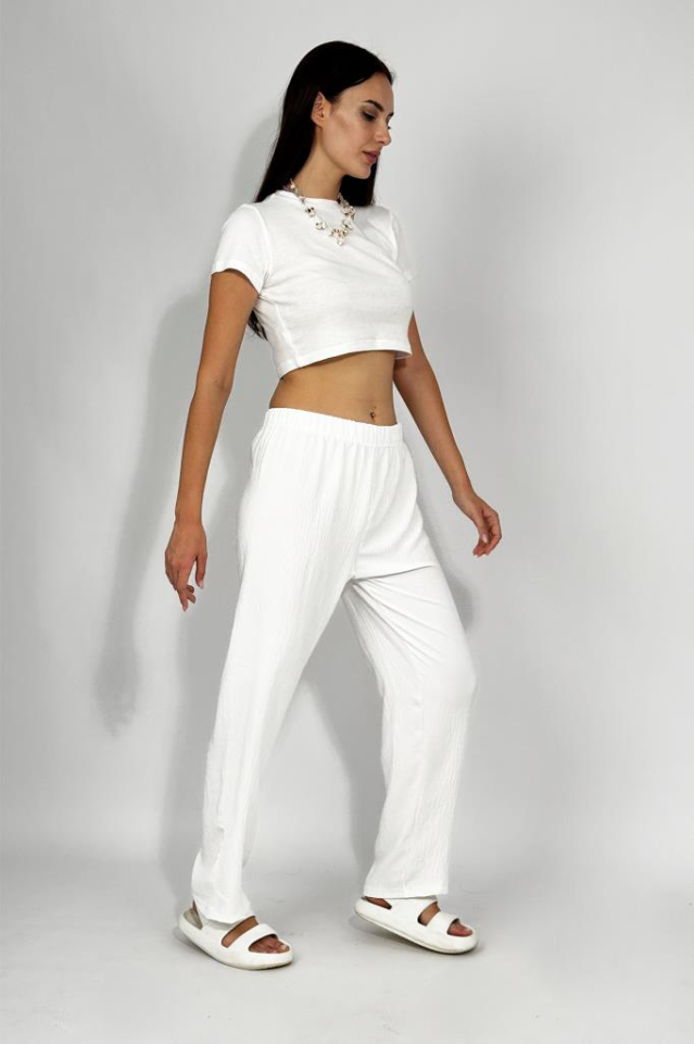 Kadın Beli Lastikli Ayrobin Eşofman Pantolon EKRU - XL