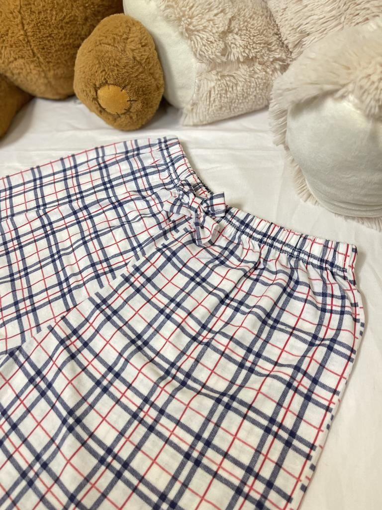 Kadın %100 Pamuklu Süprem Desenli Yumuşak Basic Mini Şort MS.Kırmızı Şerit Beyaz Kare - XXL