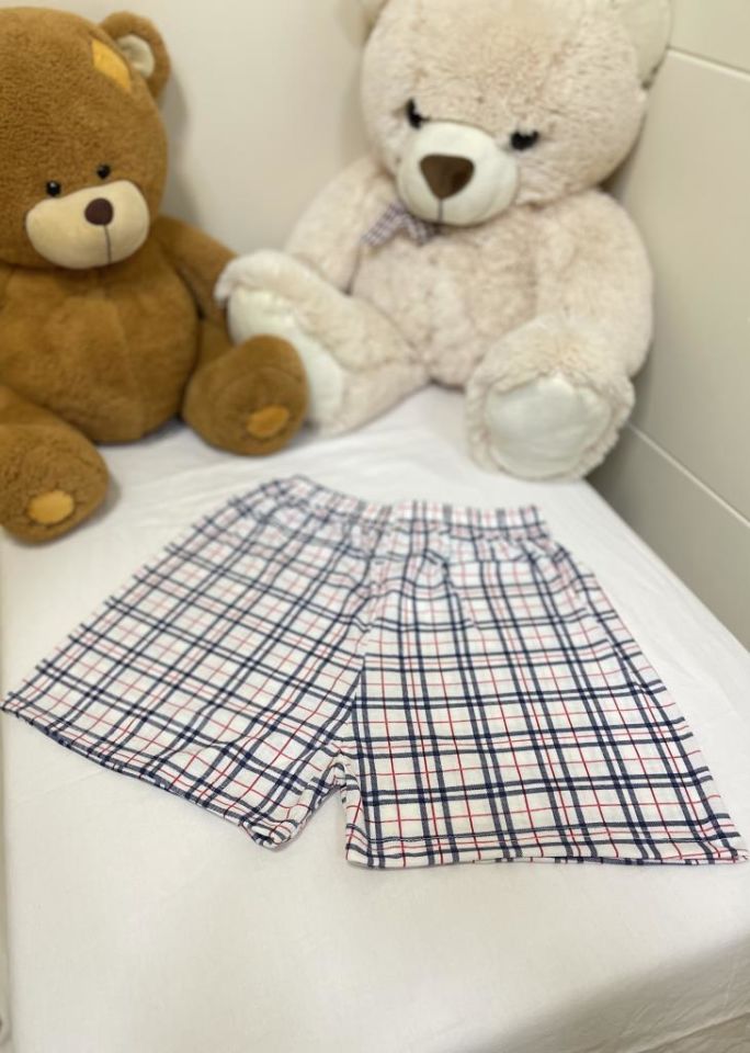 Kadın %100 Pamuklu Süprem Desenli Yumuşak Basic Mini Şort MS.Kırmızı Şerit Beyaz Kare - XXL