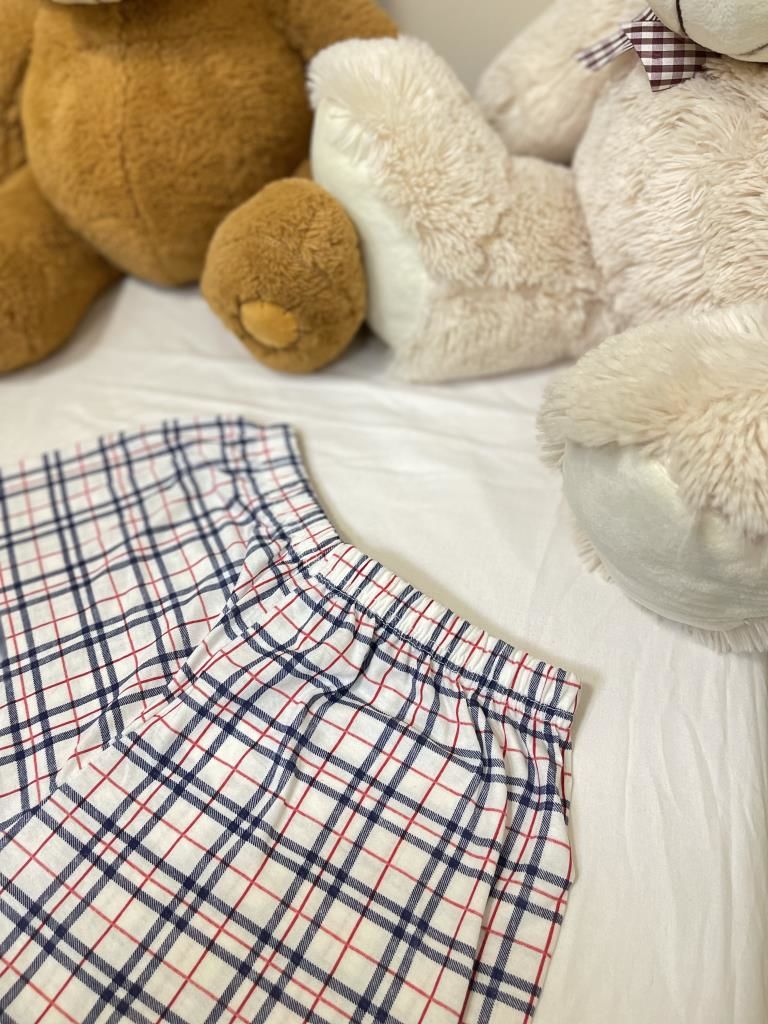 Kadın %100 Pamuklu Süprem Desenli Yumuşak Basic Mini Şort MS.Kırmızı Şerit Beyaz Kare - XXL